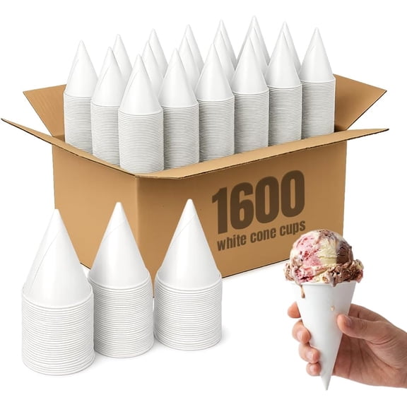Paper Snow Cone Cups 4.5 Oz Bulk Pack of 1600 Leak-Proof Cone Shaped Cups for Events