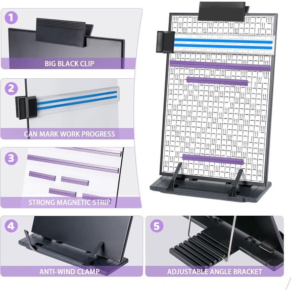 Paper Stand Chart Knitting Pattern Holder with 8 Replacement Magnets Cross Stitch Supplies and Accessories for Crafts Work, 12" L x 8.4" W