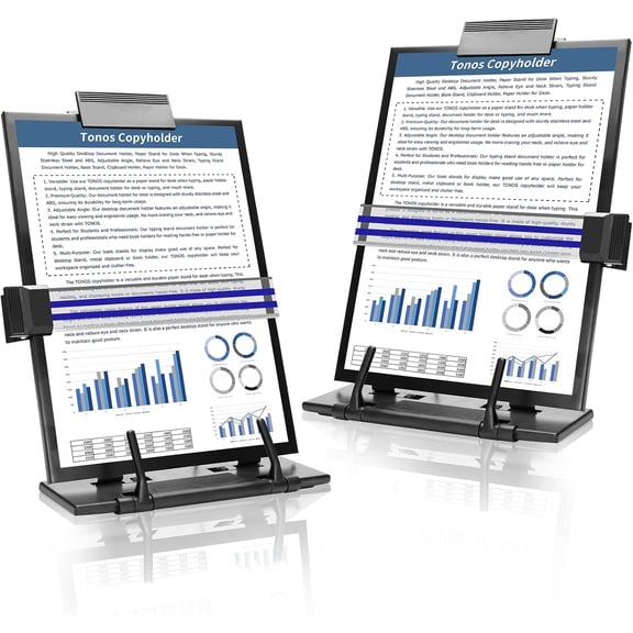 Paper Stand Document Holder - 2PC Quality Document Holder for Desk, Paper Stand for Desk When Typing, Sturdy Stainless Steel Copy Holder, Adjustable Angle, Paper Holder Stand for Desk Typing