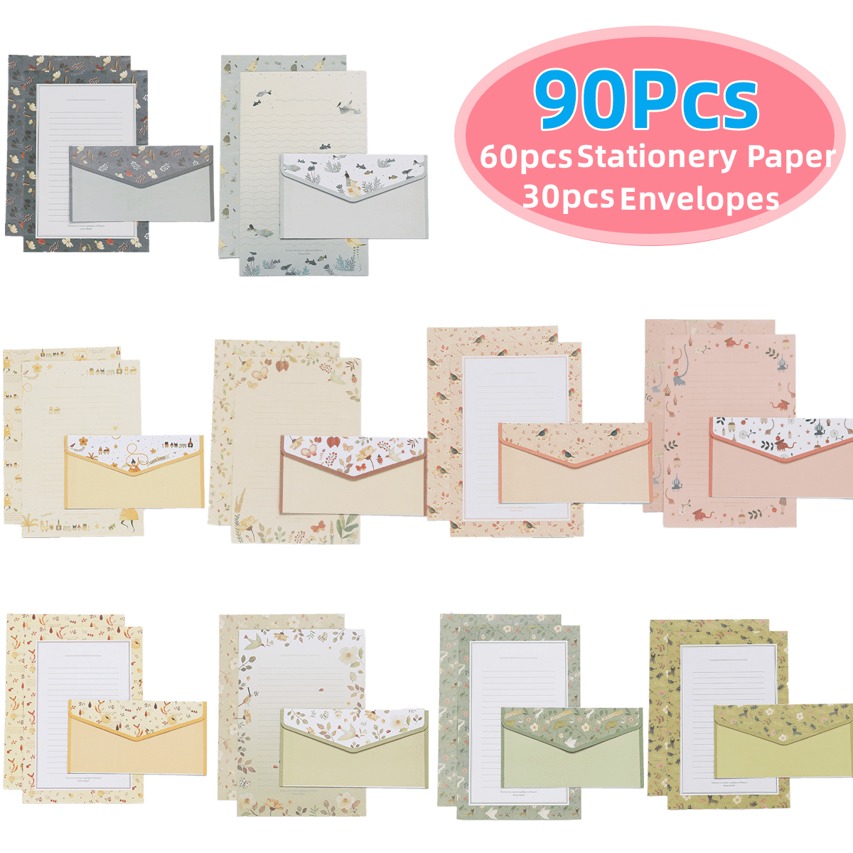 Stationary Paper and Envelopes Set, 90 PCS Stationary Set for Women Girls  and Men Boys Cute Stationary Writing Stationery Paper with 30 Envelope - 60