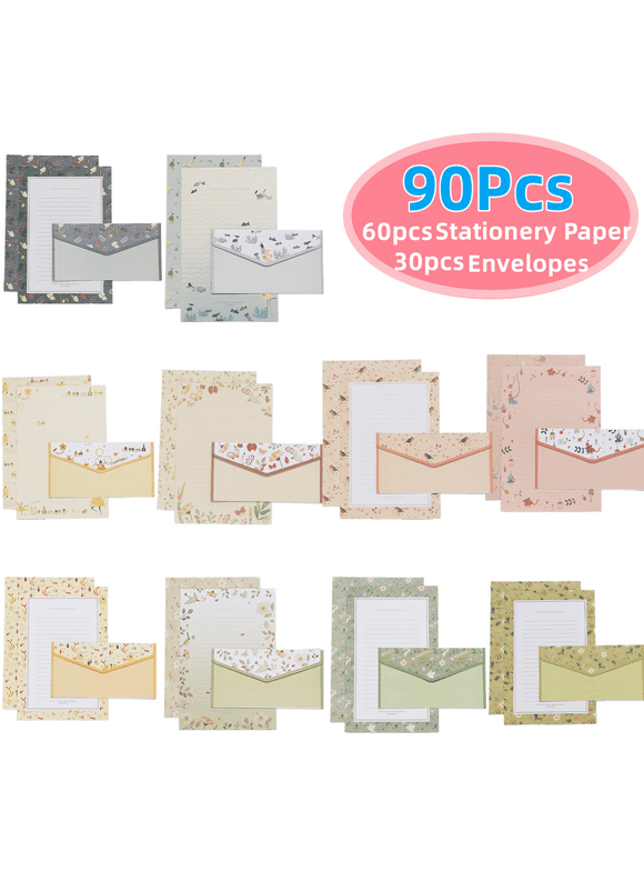 Paper Stationery Set, Writing Stationary Set, Cute Stationary Letter Paper ,10 Different Style Writing Stationery Paper Letter Set (60 Stationery Paper + 30 Envelopes)