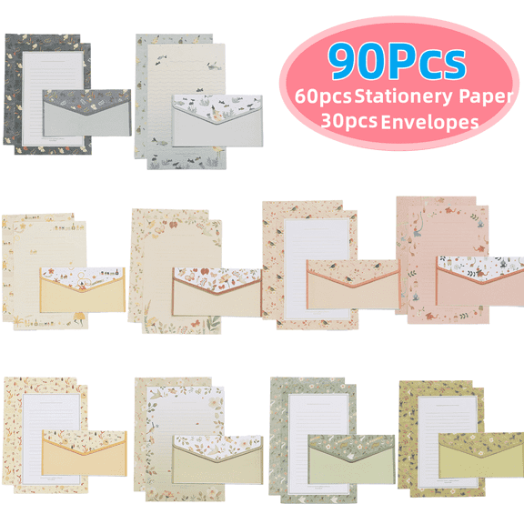Paper Stationery Set, Writing Stationary Set, Cute Stationary Letter Paper ,10 Different Style Writing Stationery Paper Letter Set (60 Stationery Paper + 30 Envelopes)