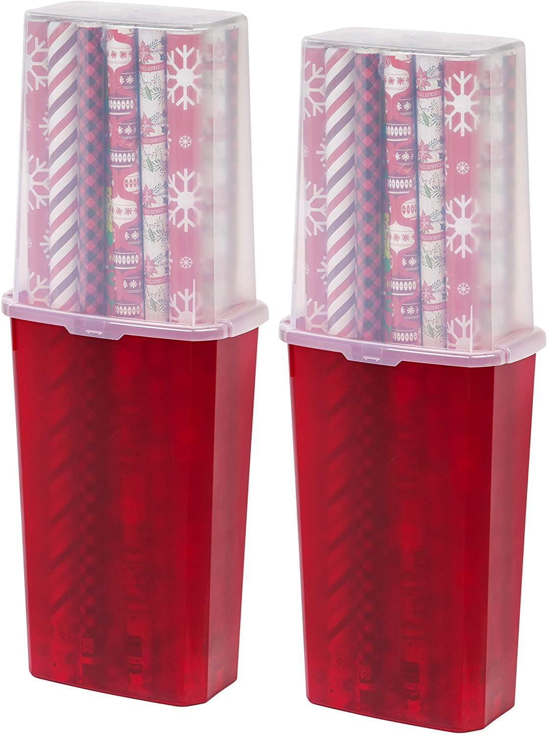 Paper Storage Box-Stores up to 20 Rolls of 30 Inch Long Gift Wrap in One  Convenient Red Lidded Container