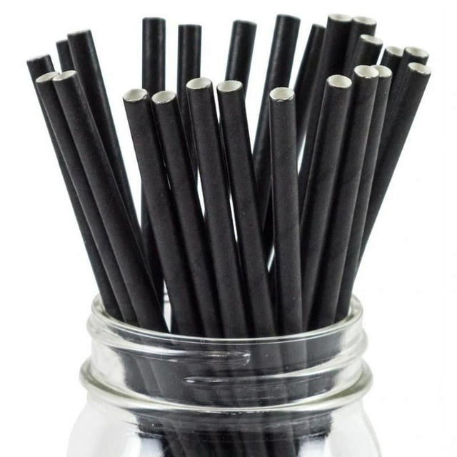 Paper Straws, Tall 500 pcs Free Shipping, Black Wrapped, 9.25 inc x .24 inch, Eco Friendly, Biodegradable, Disposible, Commercial Grade Quality For Restaurants, Parties and Home Use.