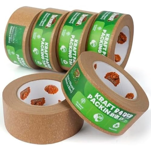 Paper Tape, Biodegradable Heavy Duty Packing Tape 2Inch x 55Yard, Recyclable Packaging Tape Self Adhesive Box Tape for Shipping, Sealing, Moving & Masking, 6Rolls