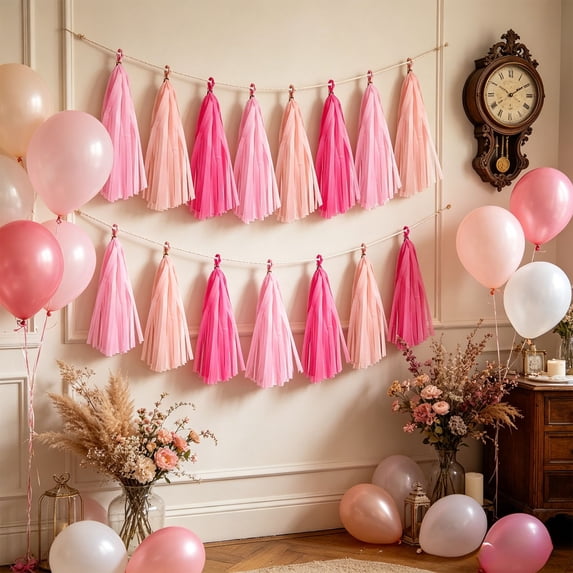 Paper Tassel Garland Banner Party Decorations, Colorful Hanging Streamer For Birthday Baby Shower Wedding Bridal Shower Backdrop, DIY Wall Decor Supplies Festival Ornament