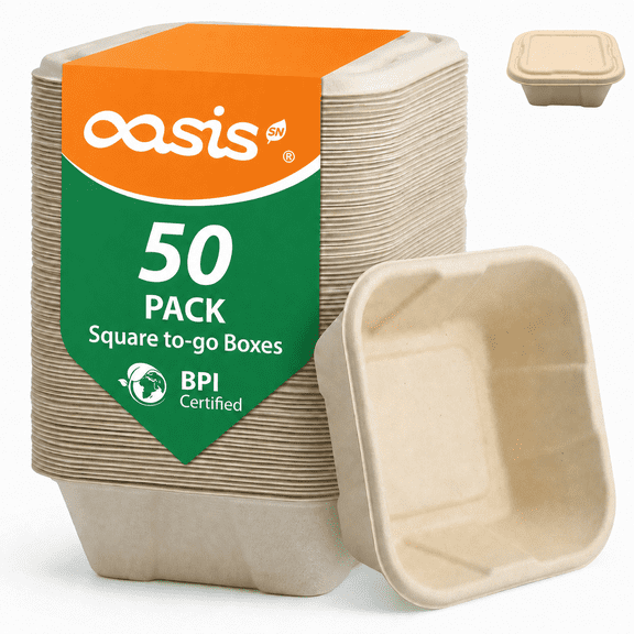 Meal Prep Containers,OasisSN Paper TakeOut Containers with Lids,Disposable Compostable,Eco-Friendly Biodegradable Food Containers, Microwave-Safe Food Storage, 25 oz,50 count(Natural)