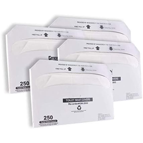 Paper Toilet Seat Covers, Thick Strength Virgin Paper, Disposable Half-Fold Covers for Public Restroom Dispensers, 4 x 250 (1000 Total) GM2002