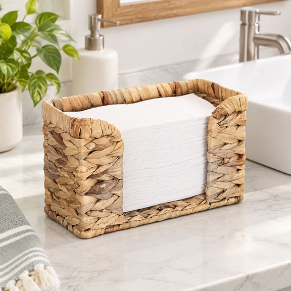 Paper Towel Dispenser Countertop Water Hyacinth For Bathroom Toilet Kitchen Counter Wicker Holder Fit Multifold