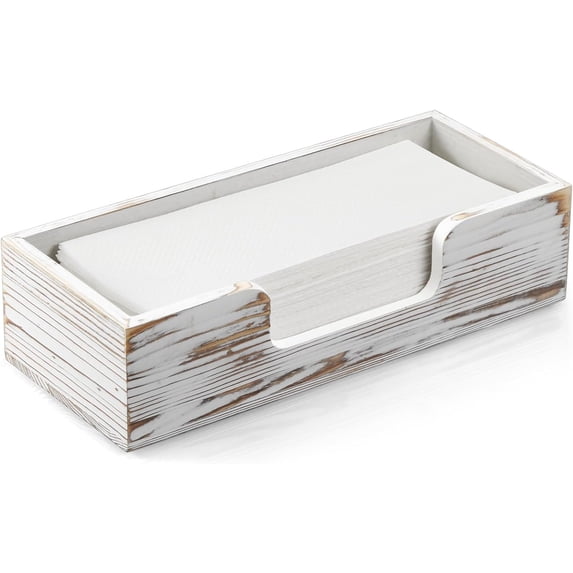 Paper Towel Dispenser Countertop, White Washed Wood Folded Paper Hand Towel Holder for Guest Bathroom, Commercial Tabletop Tissue Dispenser Tray for Multifold C-Fold, Z-Fold, Trifold