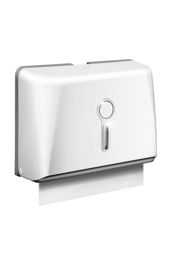 Paper Towel Dispenser Wall Mount, DILIBRA C Fold Z Fold Tri-fold Commercial Paper Towel Dispenser for Bathroom with Lock, No Drilling Wall Hand Towels Dispenser for Bathroom White (1, White)