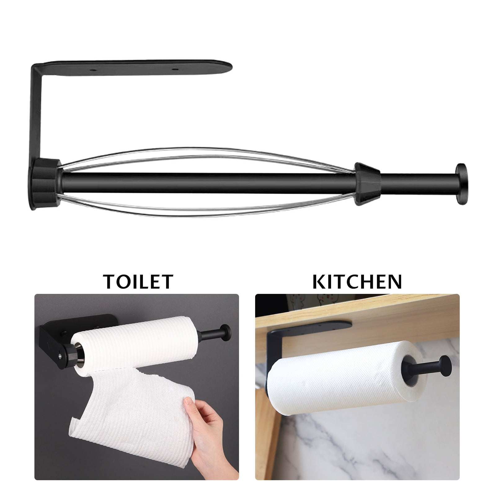 Paper Towel Holder, 12 inch Single Hand Operable Wall Mount Paper Towel Holder - Paper Towel Holder Under Cabinet, Self-Adhesive or Drill Mounting (Black)