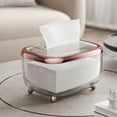 thumbnail image 1 of Paper Towel Holder Box | Transparent Napkin Storage Container with Spring Base & Magnetic Lid | Household Kitchen Bathroom Office Organizer for Paper Rolls | Rose Gold Silver Plastic Design, 1 of 6