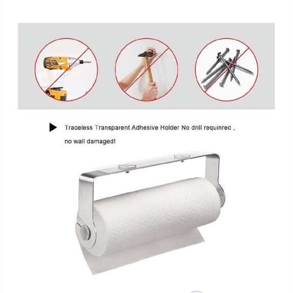 Paper Towel Holder, Under Cabinet Paper Towel Holder for Kitchen 7*1.3*4.1 in Adhesive Paper Towel Roll Rack for Bathroom Towel, Wall Mounted Brushed Grey Paper Towel Rack, Stainless Steel