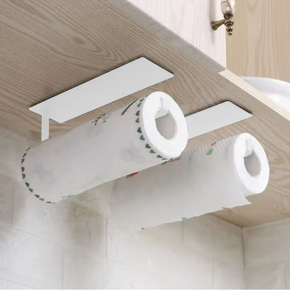 Paper Towel Holder Under Cabinet, Paper Towel Holder Wall Mount for Kitchen Rack, Under Cabinet Paper Towel Holder No Drilling, RV must haves -Adhesive White