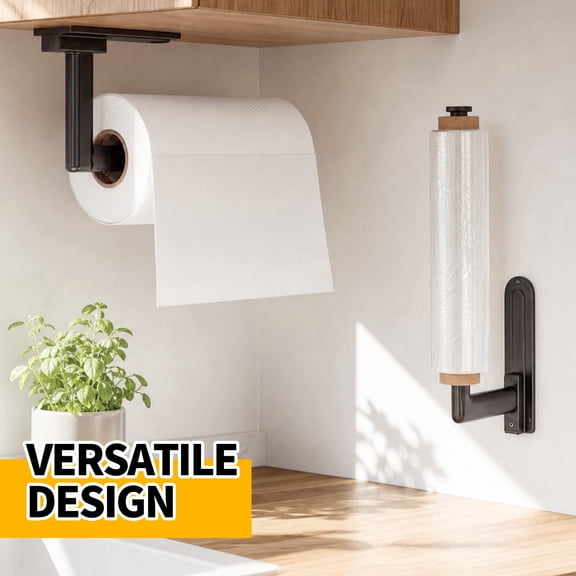 Propuri Paper Towel Holder Under Cabinet, Self Adhesive & Drill Wall Mount, One Hand Tear for Kitchen Bathroom RV,Black