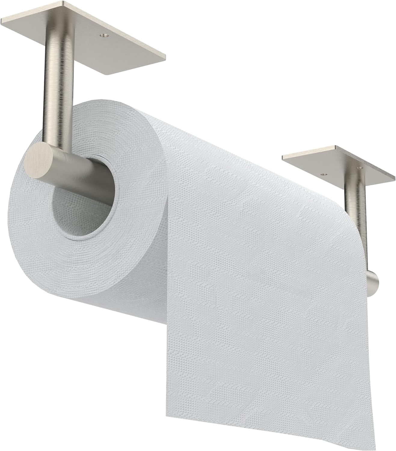 Paper Towel Holder Under Cabinet, Self Adhesive or Wall Mounted SUS304 Stainless Steel Paper Towel Holder for Kitchen, Bathroom(2 Towel Hooks, Matte Black)