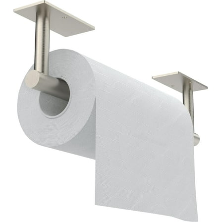 Paper Towel Holder Under Cabinet, Self Adhesive or Wall Mounted Stainless Steel Paper Towel Holder for Kitchen, Bathroom, Farmhouse, Barbecue and Laundry (Silver)