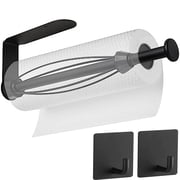 Paper Towel Holder Under Cabinet, Single Hand Operable Wall Mount Paper Towel Holder with 2pcs Adhesive Hooks, Self-Adhesive or Drilled for Kitchen, Bathroom  Black