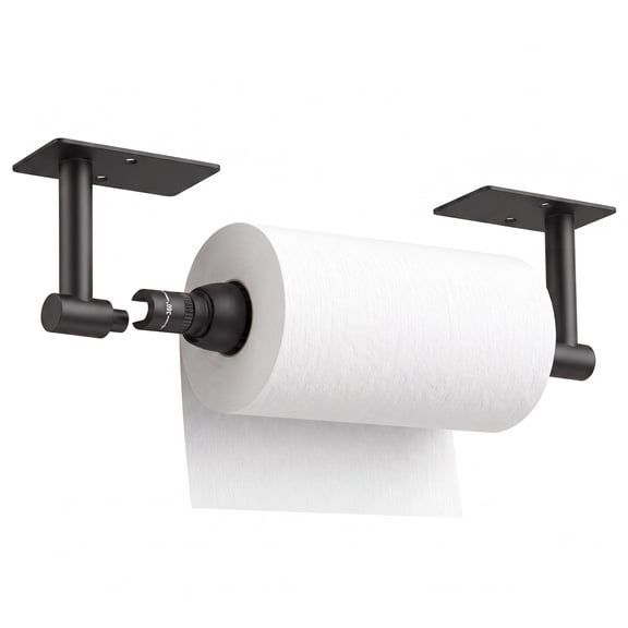 TVOFEK Paper Towel Holder Under Cabinet, Stainless Steel Paper Roll Holder with Damping Effect, Adhesive or Drill Mount , One-Handed Tear for Kitchen, Rectangular Base