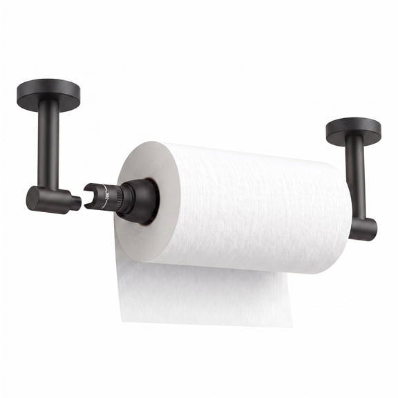 TVOFEK Paper Towel Holder Under Cabinet, Stainless Steel One-Handed Tear Paper Roll Holder with Ratchet System, Drill Mount Commercial Paper Towel Rack for Kitchen Round Base, Matte Black