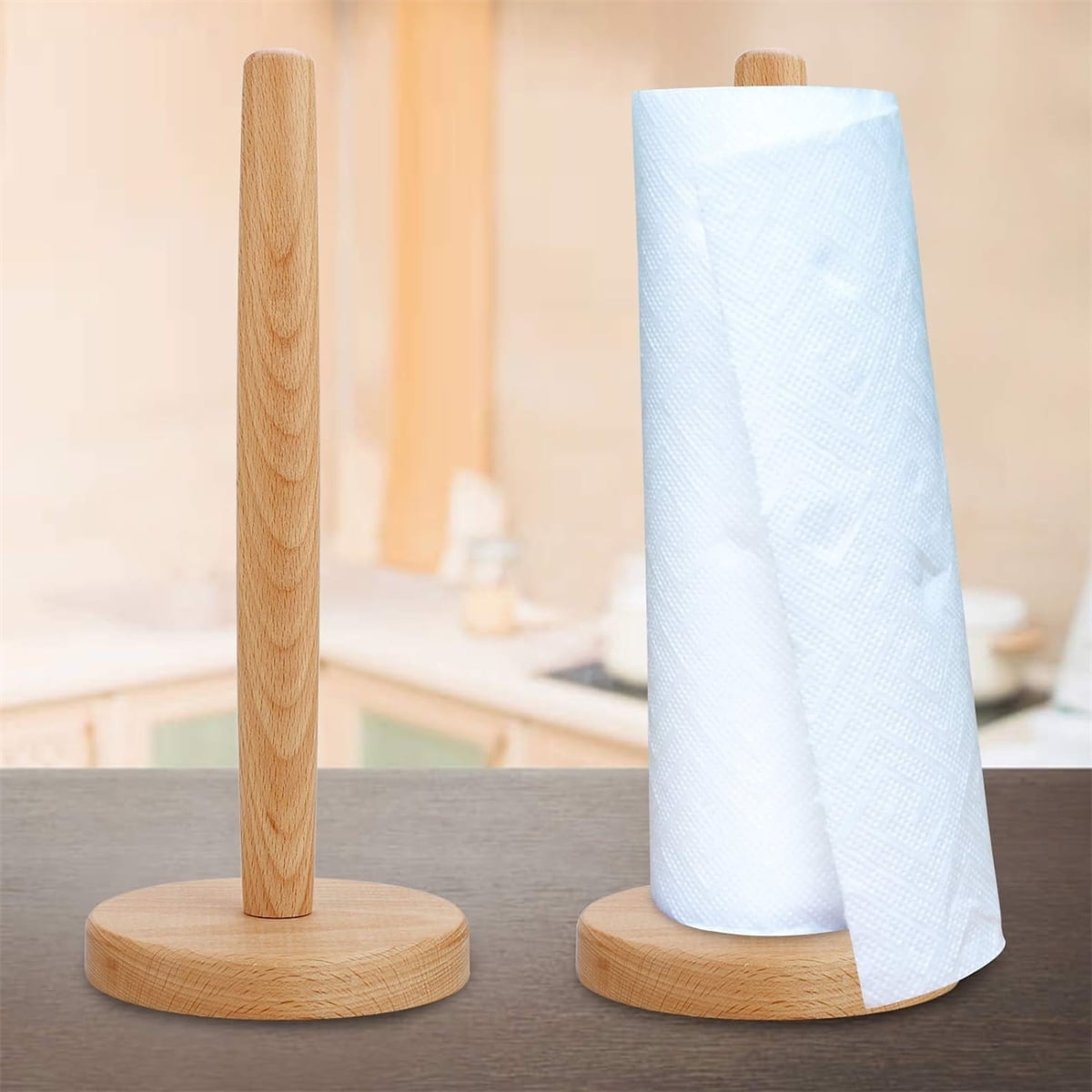 Natural Wood Countertop Paper Towel Holder Stand
