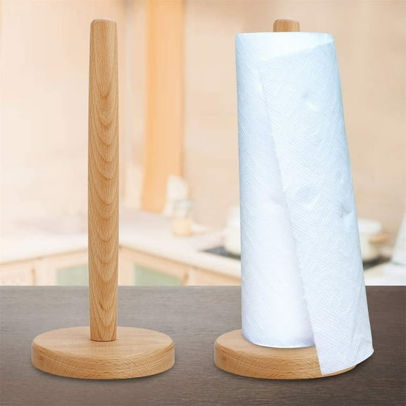 Paper Towel Holder,Casewin Kitchen Paper Hanger Rack Bathroom Towel Roll Stand Organizer Simply Standing Countertop Wooden Paper Roll Holder for Cabinet,Table (Round Bottom)