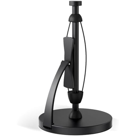 Paper Towel Holder Countertop, Black Paper Towel Holder with Spring Activated Arm and Damping Effect, Simply Tear Paper Towel Stand for Bathroom and Kitchen (Black)