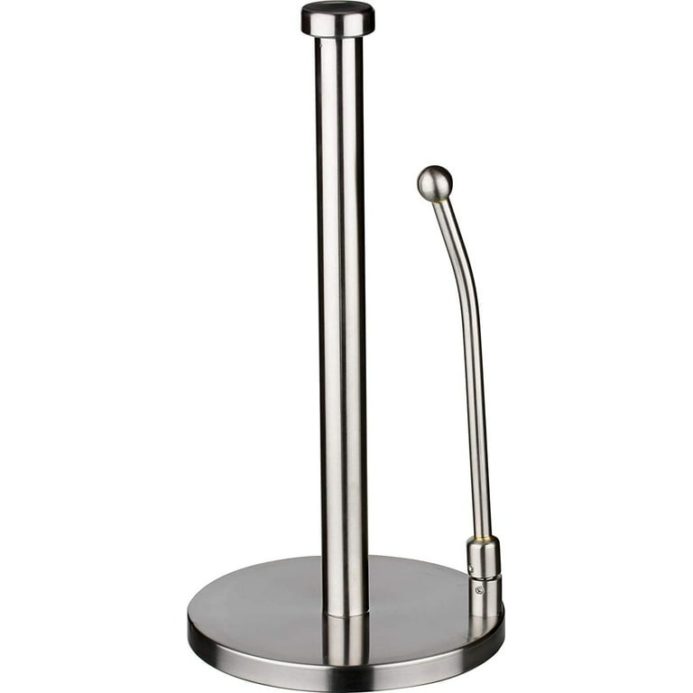 BWE Paper Towel Holder Dispenser Standing with Weighted Base Spring Arm for Kitchen, Bathroom, Bedroom in Stainless Steel, Brushed Nickel