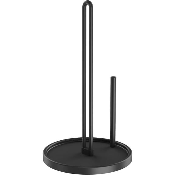Paper Towel Holder Countertop, Freestanding Paper Towel Roll Holder with Weighted Base, Stainless Steel Standing Papertowel Holder for Kitchen, Matte Black