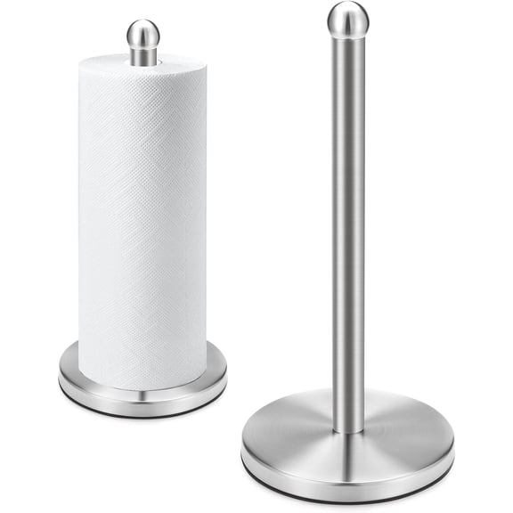 Paper Towel Holder Countertop, Freestanding Stainless Steel Kitchen Paper Towel Stand with Weighted Base, One-Handed Tear Paper Towel Dispenser for Standard Rolls, Brushed Nickel