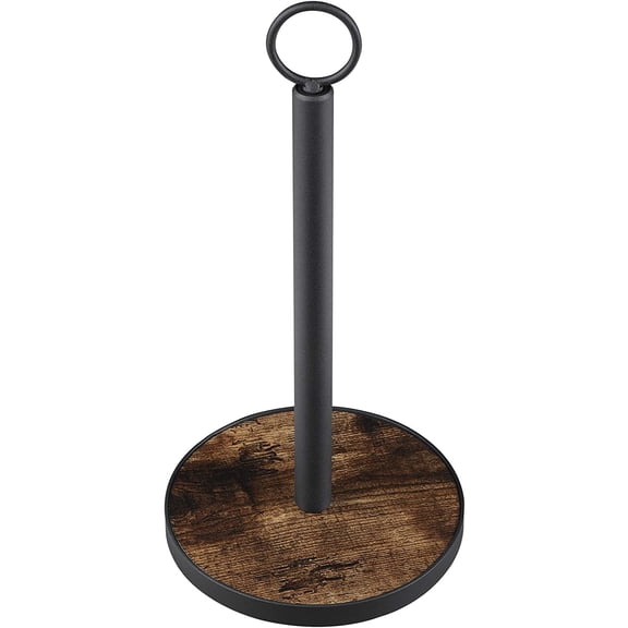 Farmhouse Paper Towel Holder with Heavy Duty Wood Base, Countertop Stand for Standard Jumbo Rolls, Rustic Brown Kitchen Organizer