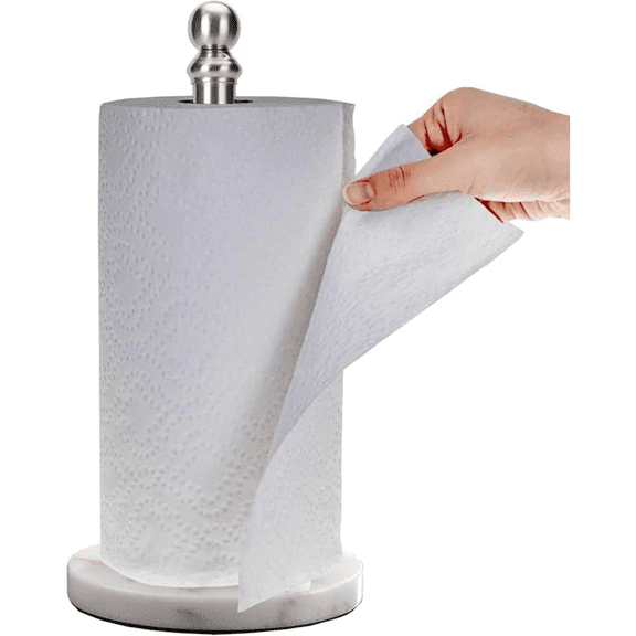 Paper Towel Holder Countertop with Heavy Marble Base, Standing Paper Towel Roll Holder for Kitchen Bathroom, with Weighted Base for One-Handed Operation