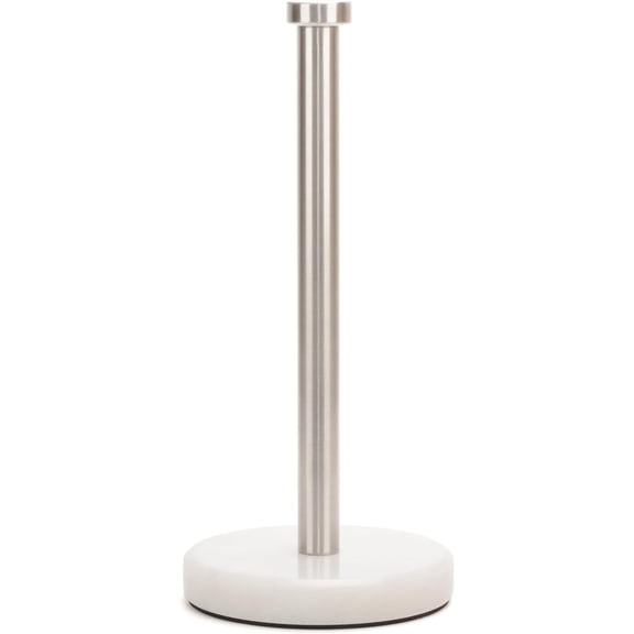 Paper Towel Holder Countertop, Heavy Weighted Marble Base Paper Towels Holder for Kitchen Counter, Modern Standing Papertowel Roll Holders(Brushed Nickel Stainless Steel Bar, White Natural Marble)