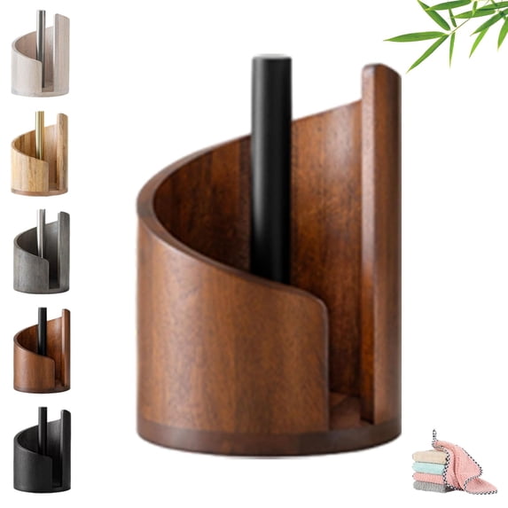 Paper Towel Holder,Countertop Mango Wood & Iron Stand,One-Hand Tearing ...