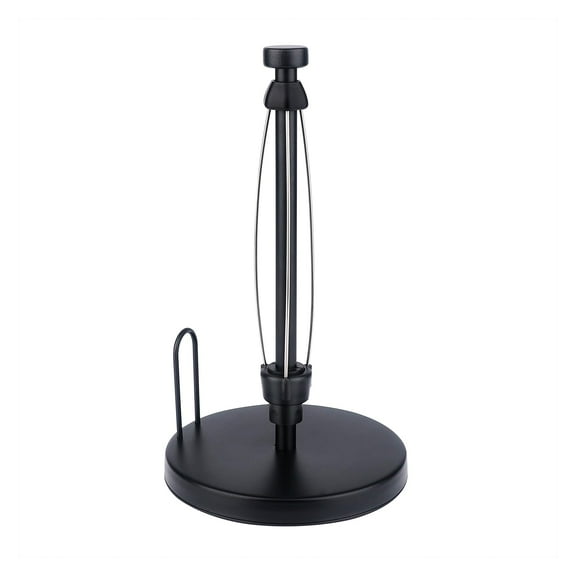 Paper Towel Holder Countertop, One-Handed Tear, Stainless Steel, Weighted Base, Black, Paper Towel Roll Holder Stand with Ratchet Mechanism for Kitchen Bathroom Farmhouse Essentials Decor Accessories