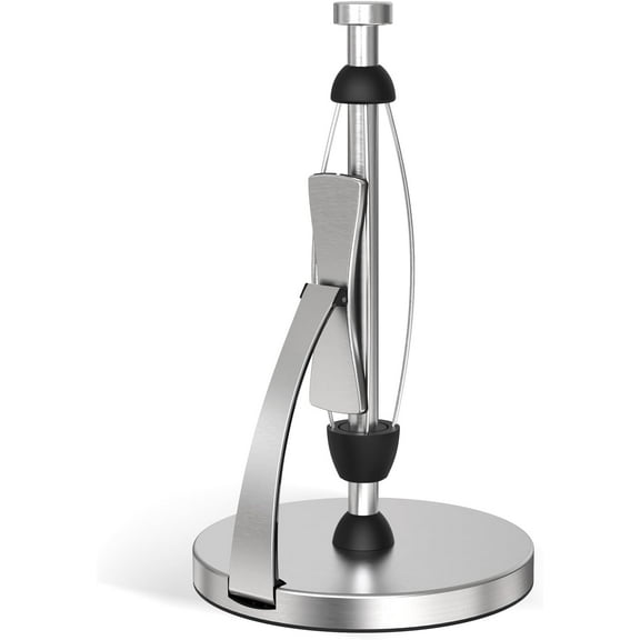 Paper Towel Holder Countertop, Paper Towel Holder with Spring Activated Arm and Damping Effect, Simply Tear Paper Towel Stand for Bathroom and Kitchen (Silver)