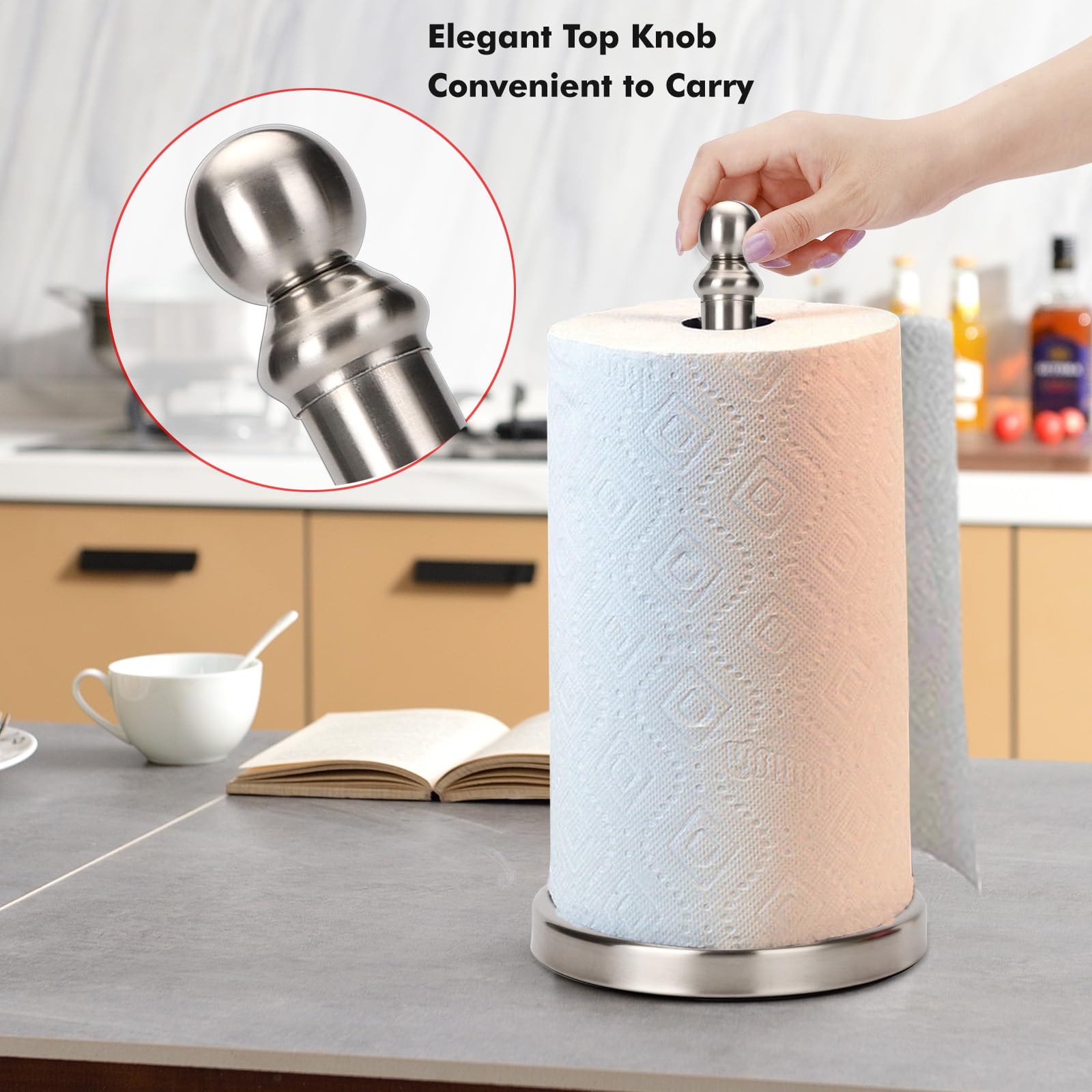 Paper Towel Holder Countertop  Standing Roll For Kitchen Bathroom With Weighted Base One-handed Operation (brushed Nickel)