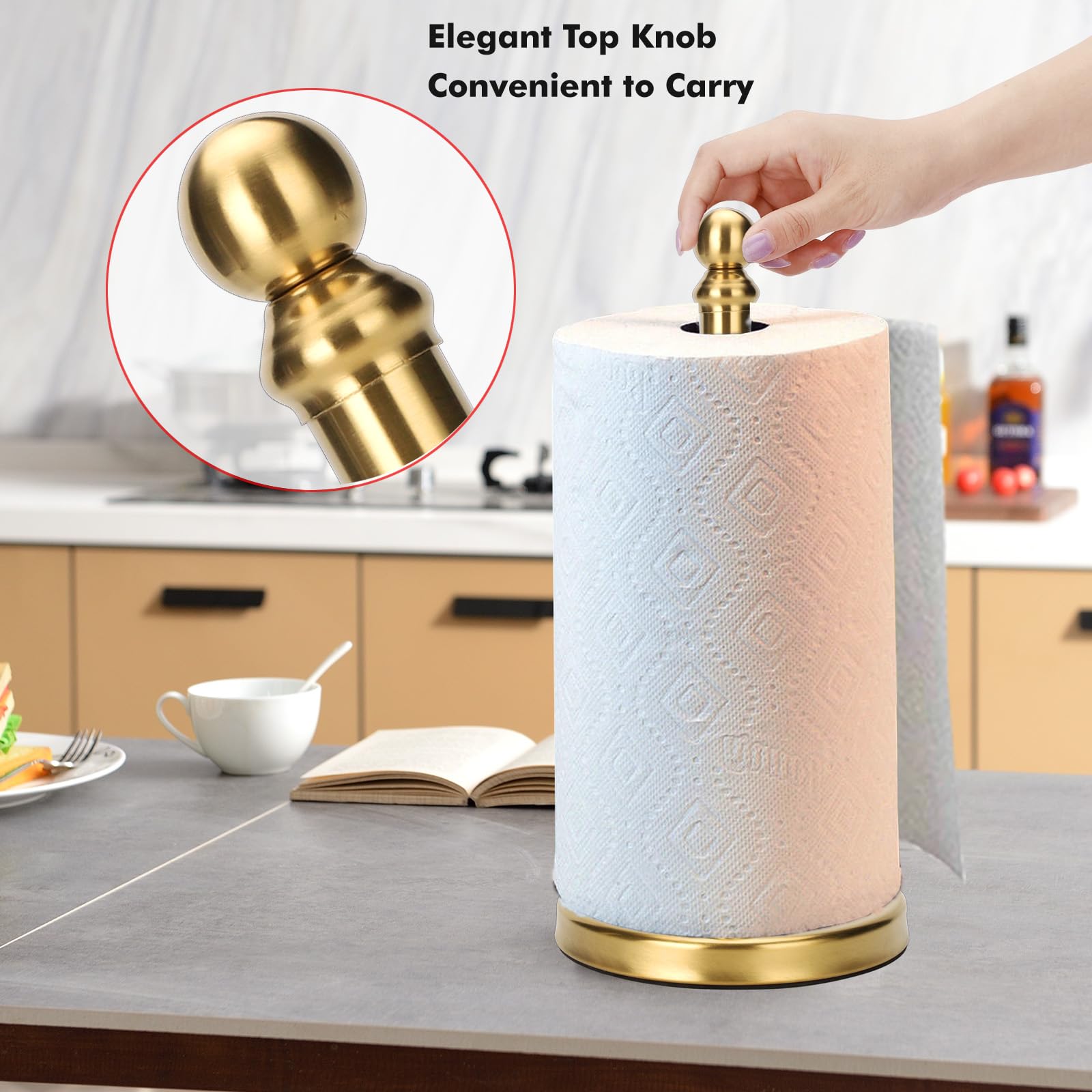 Paper Towel Holder Countertop  Standing Roll For Kitchen Bathroom With Weighted Base One-handed Operation (gold)