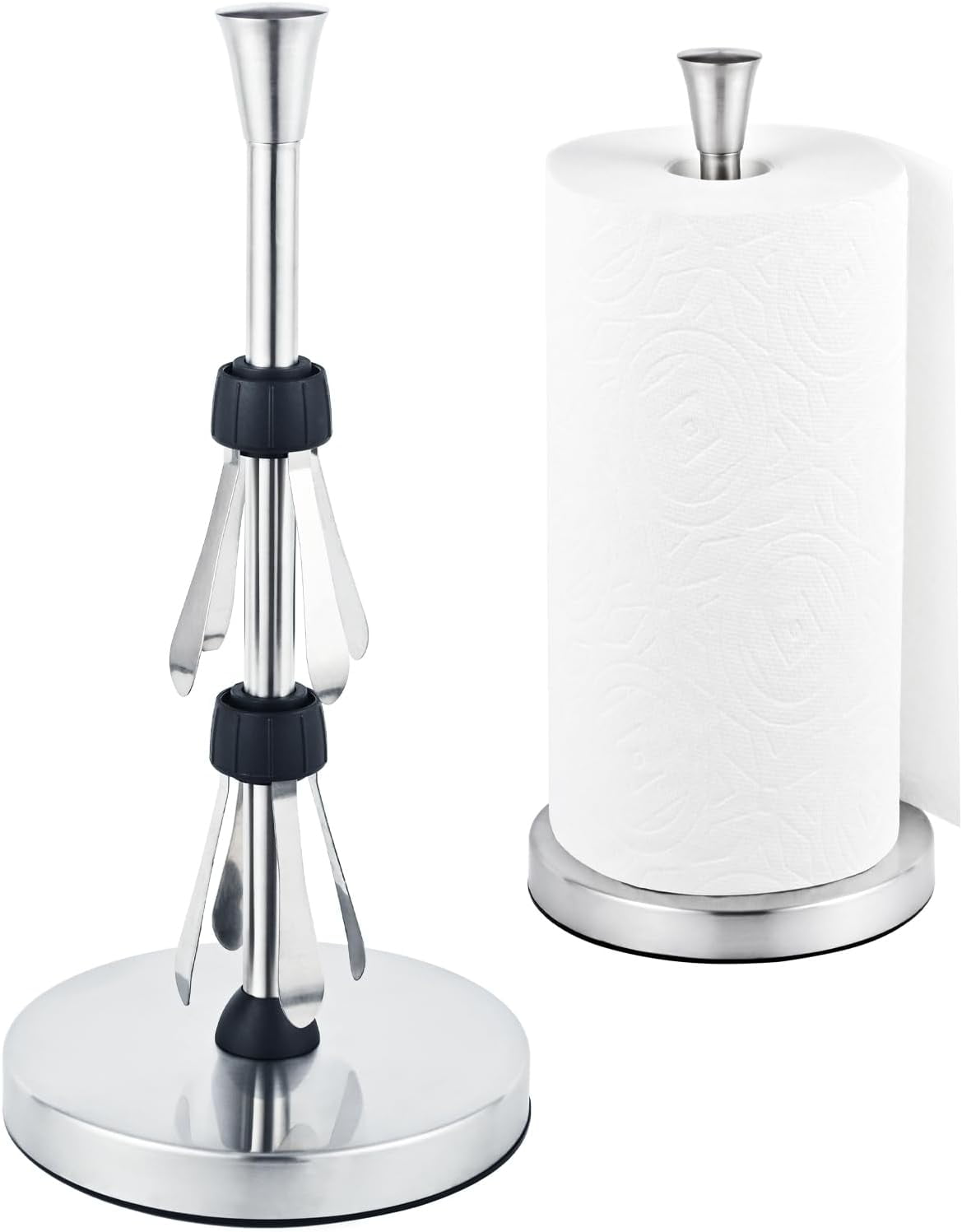 Paper Towel Holder Countertop With Suction Cups - Heavy Duty (2.9 Lbs) Stainless Steel Dispenser  One-hand Tear For Kitchen Fits Standard & Mega Rolls