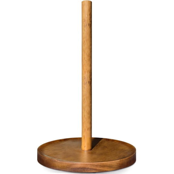 Paper Towel Holder Countertop, Wooden Standing Paper Towel Roll Stand for Rustic Farmhouse & Cottagecore Decor, Kitchen Bathroom Essential, Brown