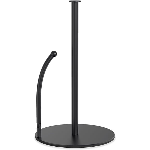 Paper Towel Holder Countertop with Spring Arm, EVA Non-Slip Base, Freestanding Paper Towel Holder for Kitchen Bathroom (Black)