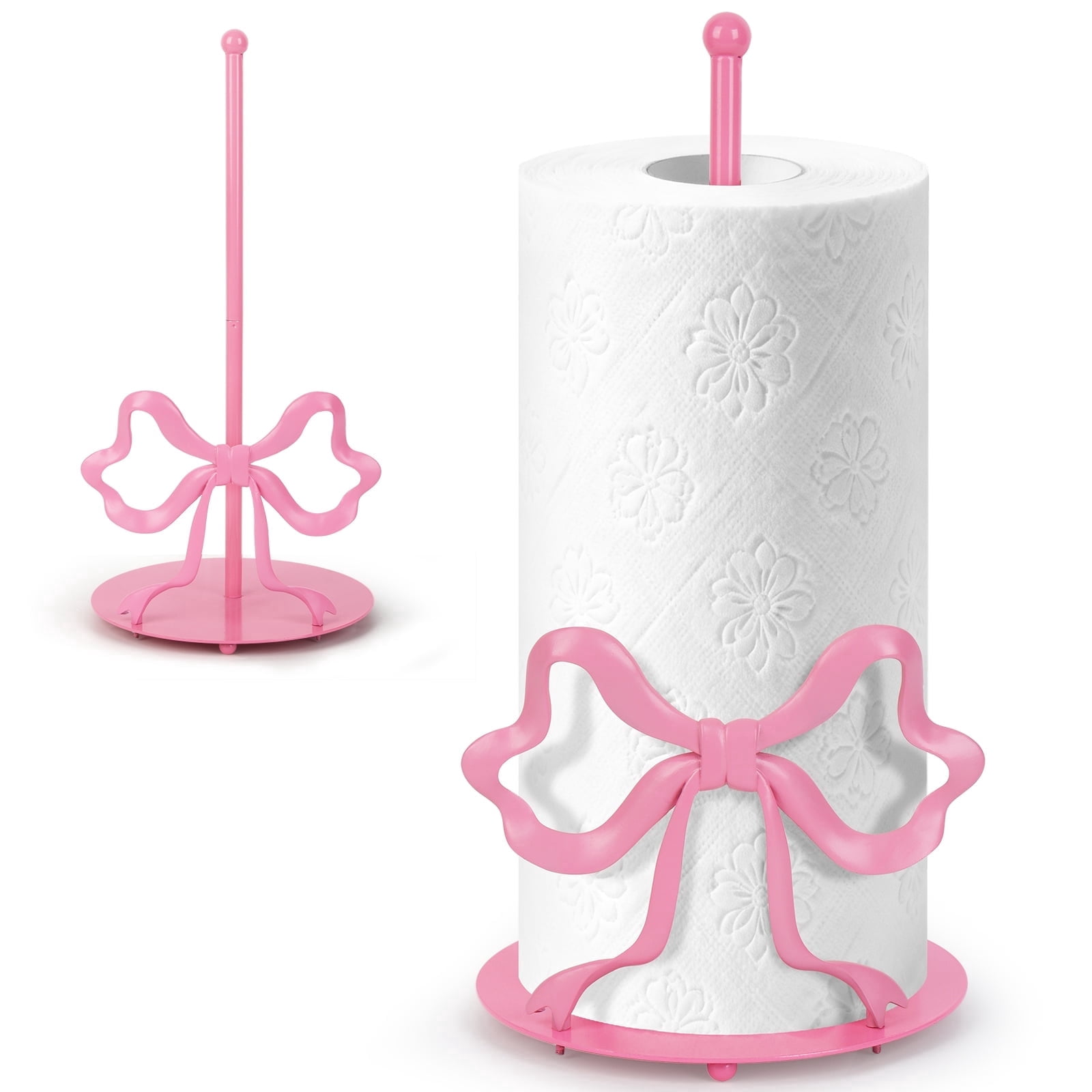 Wanchiy Pink Bow Paper Towel Holder, Countertop Paper Towel Rack for Bathroom, Dining Table & Home Décor,Decorative Kitchen Tissue Stand,Housewarming Gift
