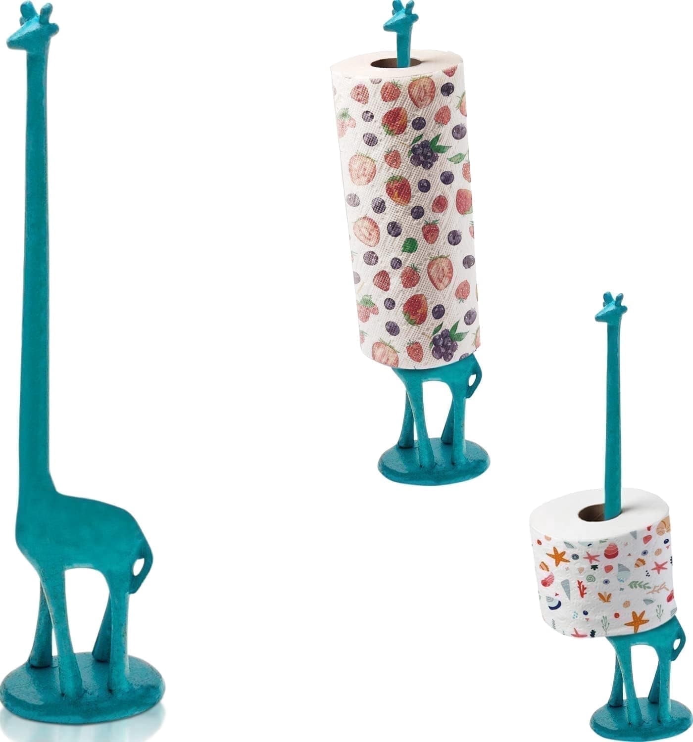 Comfify Cast Iron Giraffe Paper Towel Holder, Freestanding, Rustic Blue Finish