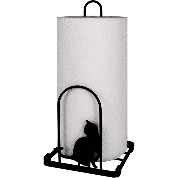 Paper Towel Holder, Kitchen Countertop Paper Tower Stand, Fits Standard Jumbo Roll in Dining Table or Bathroom, Metal Paper Towel Toilet Paper Dispenser with Heavy Duty Base (Black)