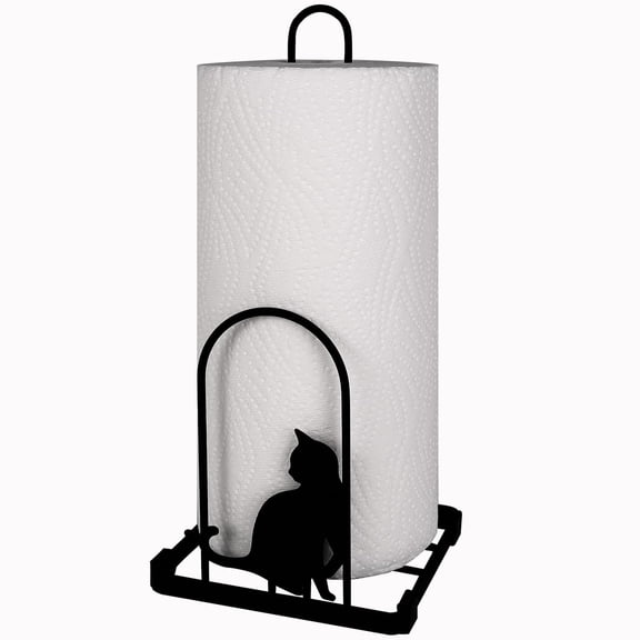 Paper Towel Holder, Kitchen Countertop Paper Tower Stand, Fits Standard Jumbo Roll in Dining Table or Bathroom, Metal Paper Towel Toilet Paper Dispenser with Heavy Duty Base (Black)