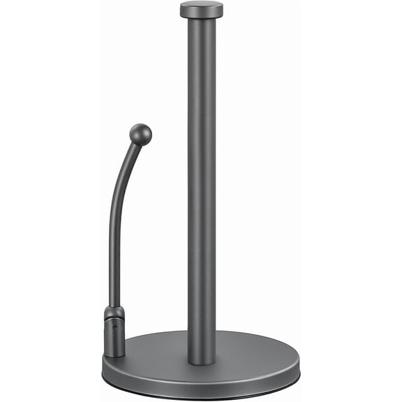 Paper Towel Holder, Paper Towel Dispenser Standing Weighted Base Non Slip, Spring Arm for Easy Tear, Stainless Steel Paper Towel Holder for Home Kitchen Countertop Tabletop, Silver
