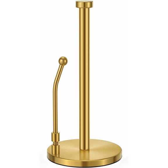 Paper Towel Holder, Paper Towel Dispenser Standing Weighted Base Non Slip, Spring Arm for Easy Tear, Stainless Steel Paper Towel Holder for Home Kitchen Countertop Tabletop, Silver