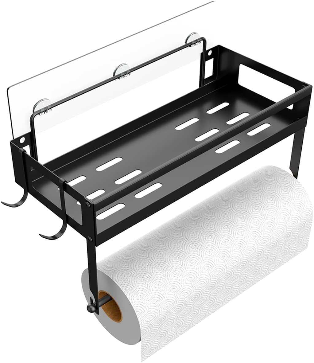 Paper Towel Holder with Shelf Storage, 2-in-1 Wall Mounted Paper Towel ...