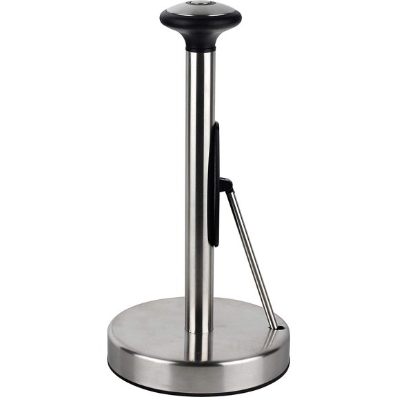 Paper Towel Holder Stainless Steel - Easy to Tear Paper Towel Dispenser - Weighted Base - Adjustable Spring arm to Hold Any Type of Paper Towels by Housewares Goods